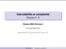 Calculabilité et complexité  Cours no2