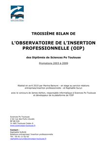 enquête insertion de Sciences po Toulouse - Bilan OIP 2003 à 2009