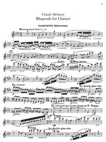 Partition clarinette solo (B♭), Première rapsodie, Debussy, Claude