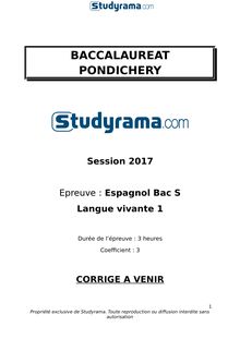 Corrigé Bac S 2017 Pondichéry  - Espagnol LV1