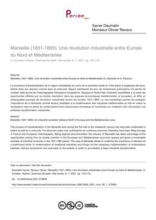 Marseille (1831-1865). Une révolution industrielle entre Europe du Nord et Méditerranée - article ; n°1 ; vol.56, pg 153-176