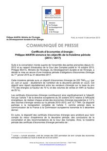 Certificats d’économies d’énergie :  Philippe MARTIN annonce les objectifs de la troisième période  (2015 / 2017)