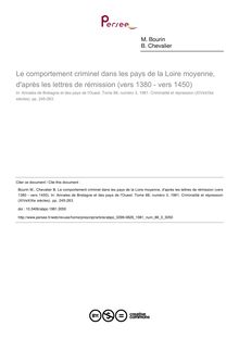 Le comportement criminel dans les pays de la Loire moyenne, d après les lettres de rémission (vers 1380 - vers 1450) - article ; n°3 ; vol.88, pg 245-263