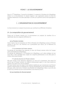 LE GOUVERNEMENT I - FICHE 7 : LE GOUVERNEMENT  I - L ORGANISATION ...