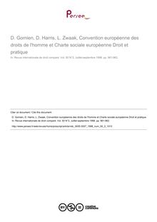 D. Gomien, D. Harris, L. Zwaak, Convention européenne des droits de l homme et Charte sociale européenne Droit et pratique - note biblio ; n°3 ; vol.50, pg 961-962