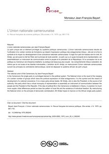 L Union nationale camerounaise - article ; n°4 ; vol.20, pg 681-718