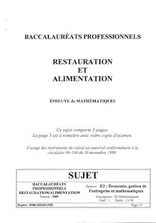 Mathématiques 2005 Bac Pro - Restauration