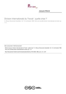 Division Internationale du Travail : quelle crise ? - article ; n°1 ; vol.14, pg 1-11