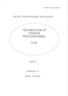Technologie et lexique professionnel en langue vivante 2006 BP - Boulanger