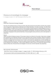 Discours et sociologie du langage - article ; n°1 ; vol.37, pg 5-60