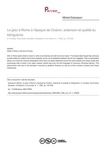 Le grec à Rome à l époque de Cicéron, extension et qualité du bilinguisme - article ; n°1 ; vol.47, pg 187-206