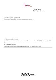 Présentation générale - article ; n°1 ; vol.258, pg 3-7