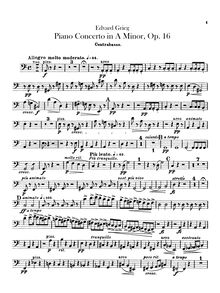 Partition Basses, Piano Concerto en A minor, Op.16, Grieg, Edvard