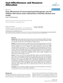 Cost effectiveness of community-based therapeutic care for children with severe acute malnutrition in Zambia: decision tree model