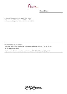 Le vin d Arbois au Moyen Age - article ; n°343 ; vol.64, pg 162-169