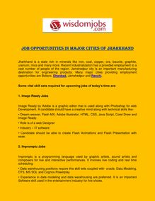 Job Opportunities in Major Cities of Jharkhand