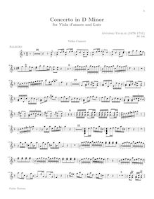 Partition Solo viole de gambe d Amore , partie, Concerto pour viole de gambe d amore et luth en D Minor, RV 540