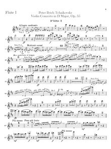 Partition flûte 1, 2, violon Concerto, D major, Tchaikovsky, Pyotr