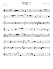 Partition ténor viole de gambe 2, octave aigu clef, fantaisies et Almands pour 3 violes de gambe par John Hingeston