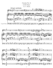Partition Score et flûte , partie, flûte Sonata No.6 en B flat major