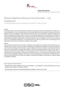 Éthique utilitariste et éthique environnementale — une mésalliance? - article ; n°3 ; vol.96, pg 427-448