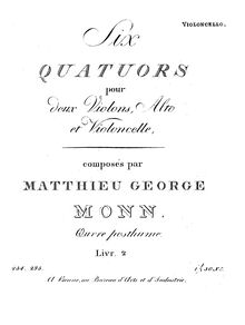 Partition Vol.2 violoncelle, 6 corde quatuors, Monn, Georg Matthias