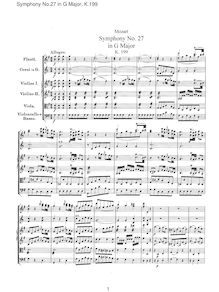 Partition complète, Symphony No.27, G major, Mozart, Wolfgang Amadeus par Wolfgang Amadeus Mozart