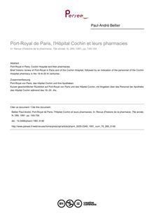 Port-Royal de Paris, l Hôpital Cochin et leurs pharmacies - article ; n°289 ; vol.79, pg 149-154