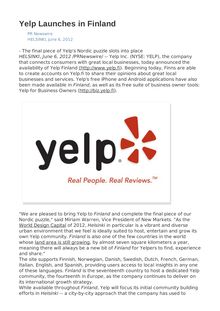 Yelp Launches in Finland