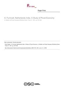S. Furnivall, Netherlands India. A Study of Plural Economy - article ; n°1 ; vol.41, pg 447-448