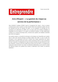 Avis d Expert : « La gestion du risque au service de la performance »
