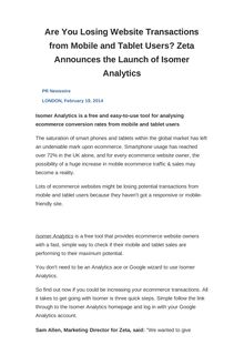Are You Losing Website Transactions from Mobile and Tablet Users? Zeta Announces the Launch of Isomer Analytics