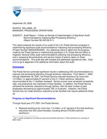 NO-AR-08-011 - Follow-up Review of Implemenation of Significant Audit  Recommendations Impacting Mail