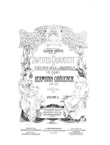 Partition violon 2, corde quatuor No.2, D major, Grädener, Hermann