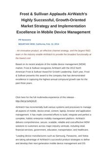 Frost & Sullivan Applauds AirWatch s Highly Successful, Growth-Oriented Market Strategy and Implementation Excellence in Mobile Device Management