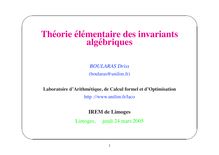 Theorie elementaire des invariants algebriques