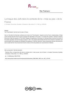 La traque des Juifs dans le contexte de la « mise au pas » de la France - article ; n°3 ; vol.48, pg 595-604
