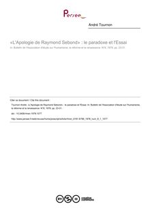 «L Apologie de Raymond Sebond» : le paradoxe et l Essai - article ; n°1 ; vol.8, pg 23-31