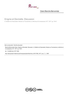 Enigme et Devinette. Discussion - article ; n°1 ; vol.7, pg 79-91