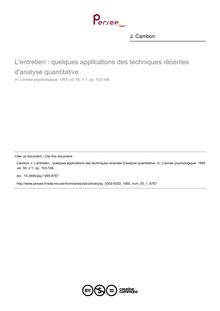 L entretien : quelques applications des techniques récentes d analyse quantitative - article ; n°1 ; vol.55, pg 103-108