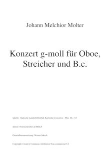 Partition complète, hautbois Concerto en G minor, G minor, Molter, Johann Melchior par Johann Melchior Molter