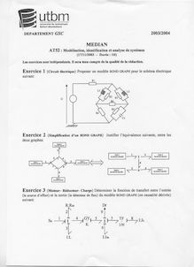 UTBM 2003 at52 modelisation et identification des systemes genie electrique et systemes de commande semestre 1 partiel
