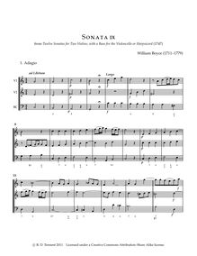 Partition Sonata No.9, 12 sonates pour 2 violons avec a basse pour pour violoncelle ou Harpsicord