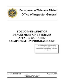Follow-up Audit of Department of Veterans Affairs Workers   Compensation Program Cost; Rpt #02-03056