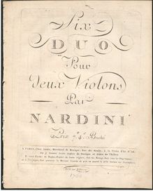 Partition violon 1, 6 Duos pour 2 Violons, D, E♭, D, F, G, B♭, Nardini, Pietro