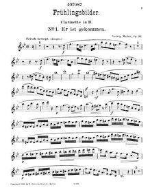 Partition clarinette , partie, 3 Frühlingsbilder, im Zusammenhang vorzutragende Charakterstücke