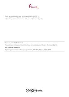 Prix académiques et littéraires (1993). - article ; n°2 ; vol.152, pg 629-629