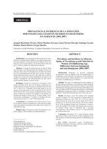 PREVALENCIA E INCIDENCIA DE LA INFECCIÓN POR TOXOPLASMA GONDII EN MUJERES EN EDAD FÉRTIL EN ALBACETE (2001-2007) (Prevalence and incidence in Albacete, Spain, of Toxoplasma gondii Infection in Women of Childbearing Age. Differences between Immigrant and non-Immigrant (2001-2007)