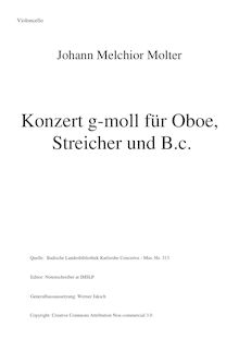 Partition violoncelles, hautbois Concerto en G minor, G minor, Molter, Johann Melchior