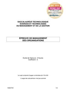 Sujet BAC 2015 PONDICHÉRY - STMG Management des organisations (Bac STT)